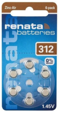 Батарейки Renata ZA 312 BL-6 (бат-ка для слух.,ап-тов 1.4V/170mAh)